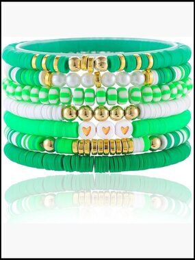 Trendy Heishi Clay Bead Bracelets Stackable Stretch Cute Boho Preppy Jewelry